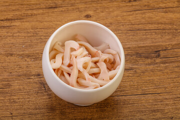 Marinated squid slices in the bowl