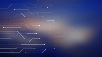 Abstract futuristic circuit board or blockchain network concept illustration. Electronics, technology or computer connection concept, blurred background in 4k resolution.