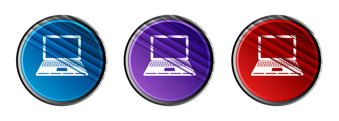 Laptop icon natural sky light round button set stripes line illustration