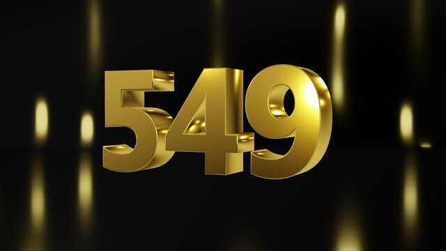 Number 549 in gold on black and gold background, isolated number 3d render
