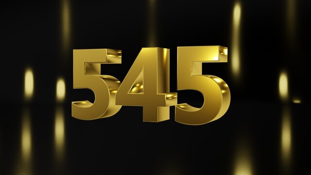 Number 545 in gold on black and gold background, isolated number 3d render
