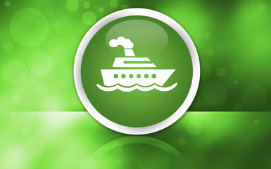 Cruise ship icon premium glossy button isolated on abstract shiny green background