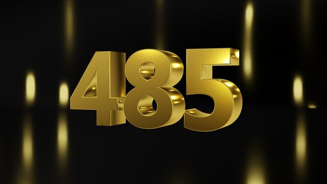 Number 485 in gold on black and gold background, isolated number 3d render