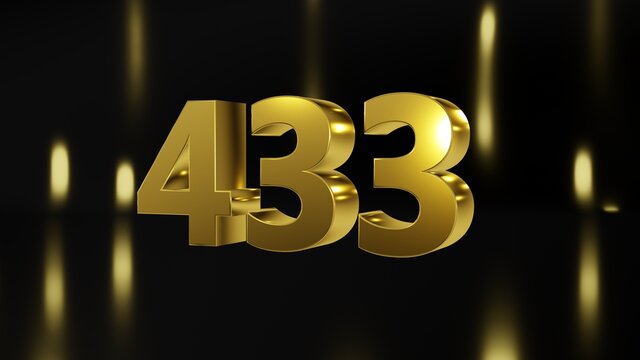 Number 433 in gold on black and gold background, isolated number 3d render