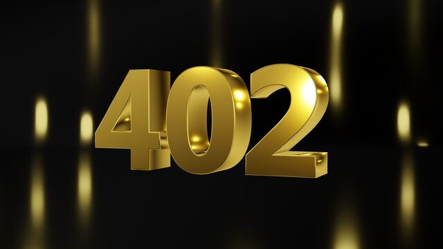 Number 402 in gold on black and gold background, isolated number 3d render