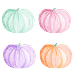 watercolor pastel pumpkins set isolated on white background. For thanksgiving , cute halloween , baby shower invitations