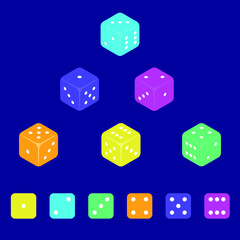 The colourful dice in perspective.