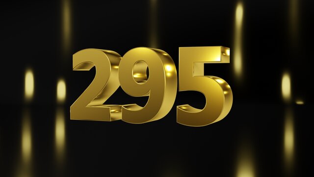 Number 295 in gold on black and gold background, isolated number 3d render