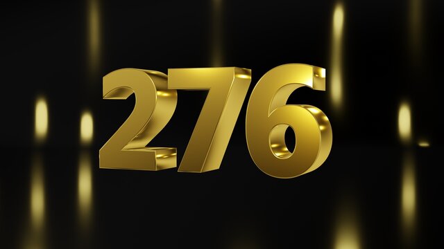 Number 276 in gold on black and gold background, isolated number 3d render