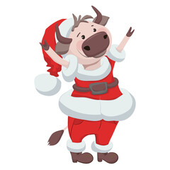 Cute vector illustration with an ox in christmas costume - chinese zodiac symbol