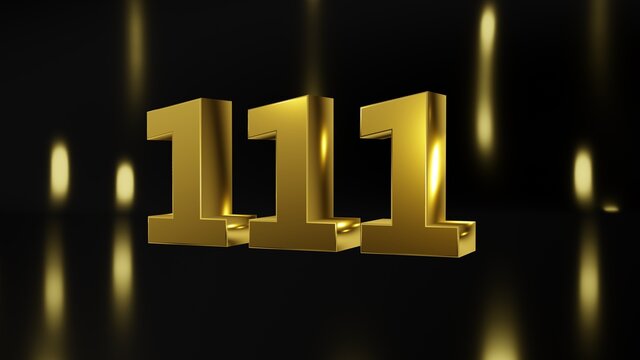 Number 111 in gold on black and gold background, isolated number 3d render