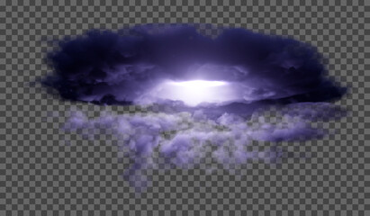 eps10. Dark, dense thunderclouds with flashes from lightning on a transparent background. Vector illustration.
