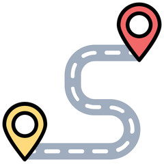 
Two map pins on a line path is icon of start and end journey of road route 
