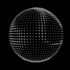 Abstract halftone textured sphere. Disco ball lines flare. Electric jet impulse discharges. Waves of thickened flows