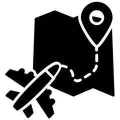 
Airplane line path vector icon of airplane flight route with start point and dash line trace
