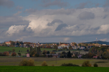 Fototapeta na wymiar Meadows and pasture land near Bezdruzice and Konstantinovy Lazne spa towns