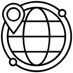 
A location pin over world map, global positioning system flat icon 
