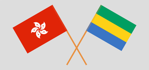 Crossed flags of Gabon and Hong Kong