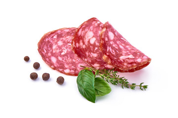 Smoked Salami Slices, isolated on white background