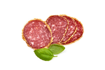 Smoked Salami Slices, isolated on white background