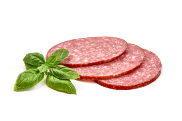 Smoked Salami Slices, isolated on white background