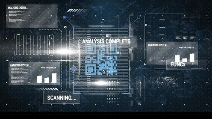 Animation of QR code with multiple data, graphs and statistics over web connections - Powered by Adobe