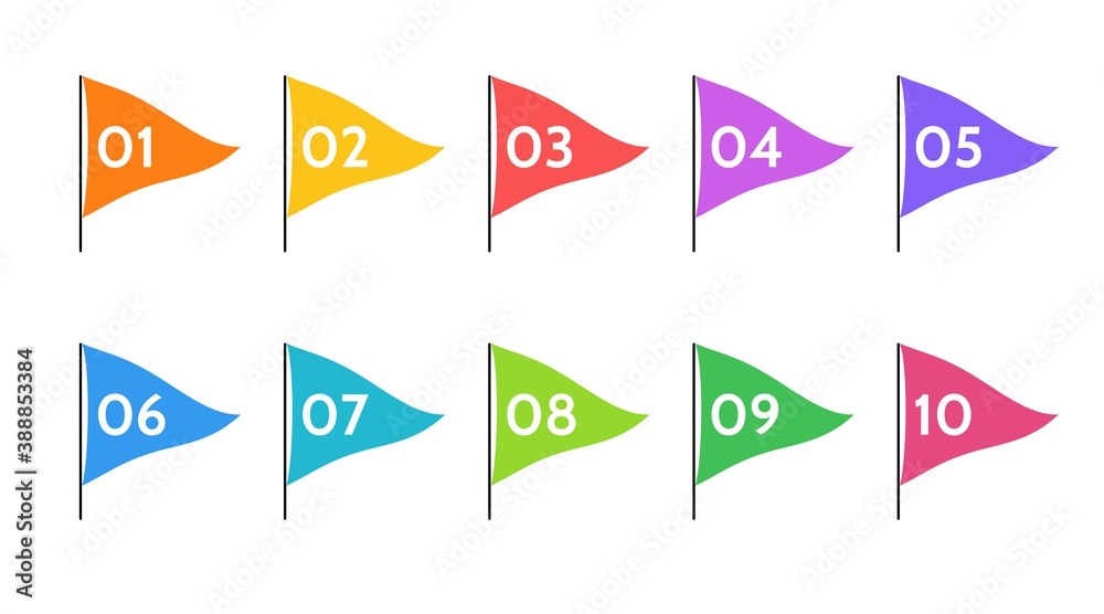 Fototapete Bullet points data, info markers. icon arrow set. Number Flags 1 to 12 Flat design isolated vector. infographic illustration.