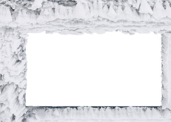 The surface of the frame is covered with frozen snow. Close-up.