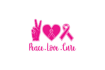 Peace Love Cure, October-Breast Cancer Awareness Month svg, svg, Breast Cancer Awareness Month