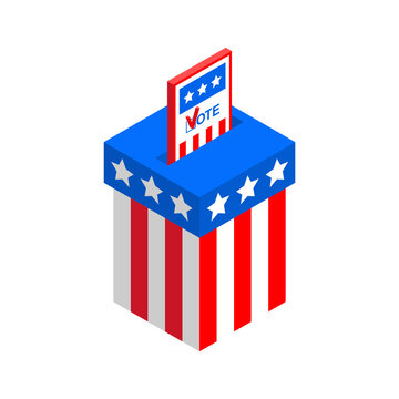 USA election day. Vote in ballot box. Isometric vector illustration
