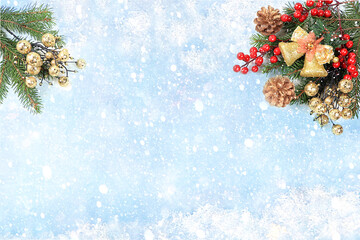 Christmas decorations, postcard, banner for showing, Happy new year 2021 background with bokeh...