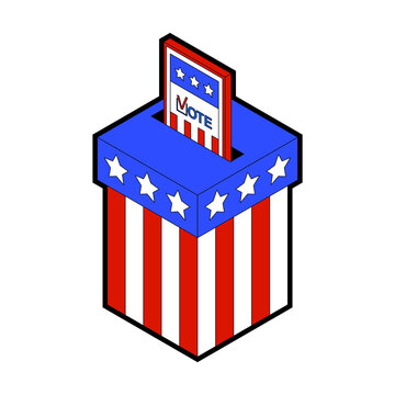 USA election day. Vote in ballot box. Isometric vector illustration