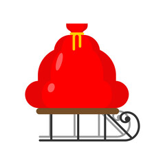 Obraz premium Santa bag on sleigh. Christmas red sack with gift