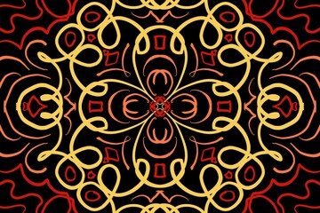 Abstract Symmetrical kaleidoscope pattern design unqiue line electric neon hippie retro modern background