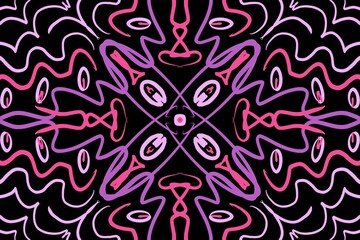 Abstract Symmetrical kaleidoscope pattern design unqiue line electric neon hippie retro modern background