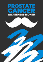 Prostate Cancer Awareness Month in September. Movember in November. Men's Health. Medical health care and awareness design. oster, card, banner and background. Vector illustration