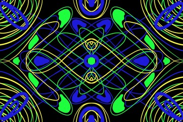 Abstract Symmetrical kaleidoscope pattern design unqiue line electric neon hippie retro modern background