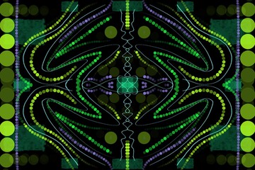 Abstract Symmetrical kaleidoscope pattern design unqiue line electric neon hippie retro modern background