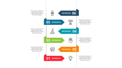 Fototapeta premium Abstract arrows of graph, diagram with 6 steps, options, parts or processes. Vector business template for presentation