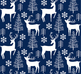Cotton fabric Christmas reindeer seamless pattern background. illustration background. Vector illustration layered for easy manipulation and custom coloring