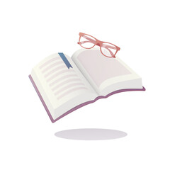 Reading book. Vector illustration. Glasses and book . Isolated on white background.