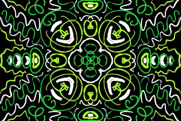 Abstract Symmetrical kaleidoscope pattern design unqiue line electric neon hippie retro modern background