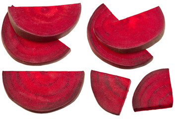 sliced beetroot isolated on a white background. top view