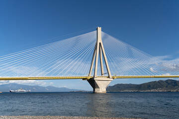 The sublime Rio–Antirrio Bridge, one of the world's longest multi-span cable-stayed bridges and longest of the fully suspended type. It crosses the Gulf of Corinth near Patras, Greece