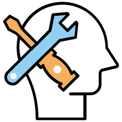 
Avatar of human skull having spanner and screwdriver in it showing customer management icon 
