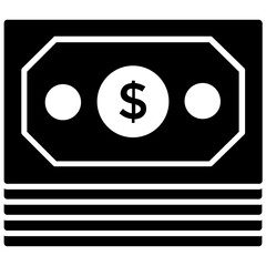 
A pile of dollars placed in an icon to denote money 
