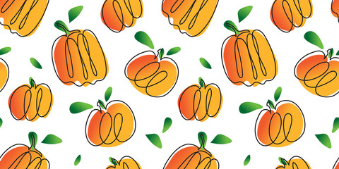 Seamless pumpkins pattern halloween thanksgiving line art print