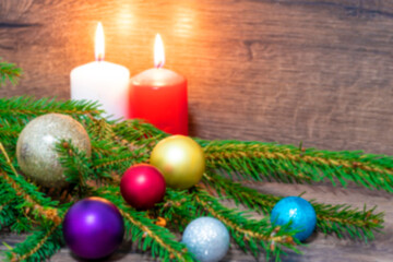 Obraz na płótnie Canvas spruce branches, candles,christmas background
