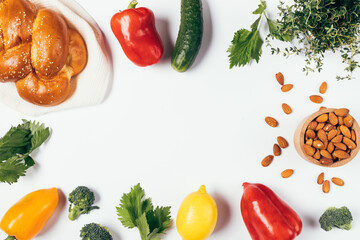 Healthy food flat lay frame with fresh vegetables
