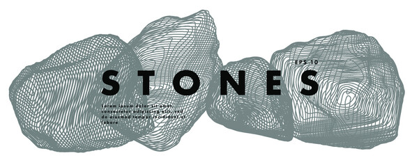 Image of stones. Minimal art cover design. Conceptual vector drawn by lines. Creative line-art. Vector template brochures, flyers, logo, presentations, leaflet, banners.